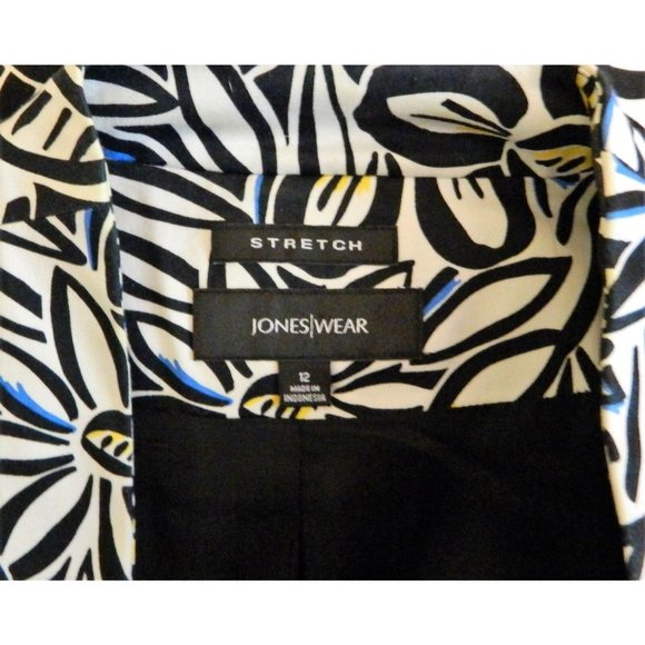 Jones Wear Floral Jacket 12 Black White Stretch Long Sleeve Single Button Lined - Picture 10 of 10